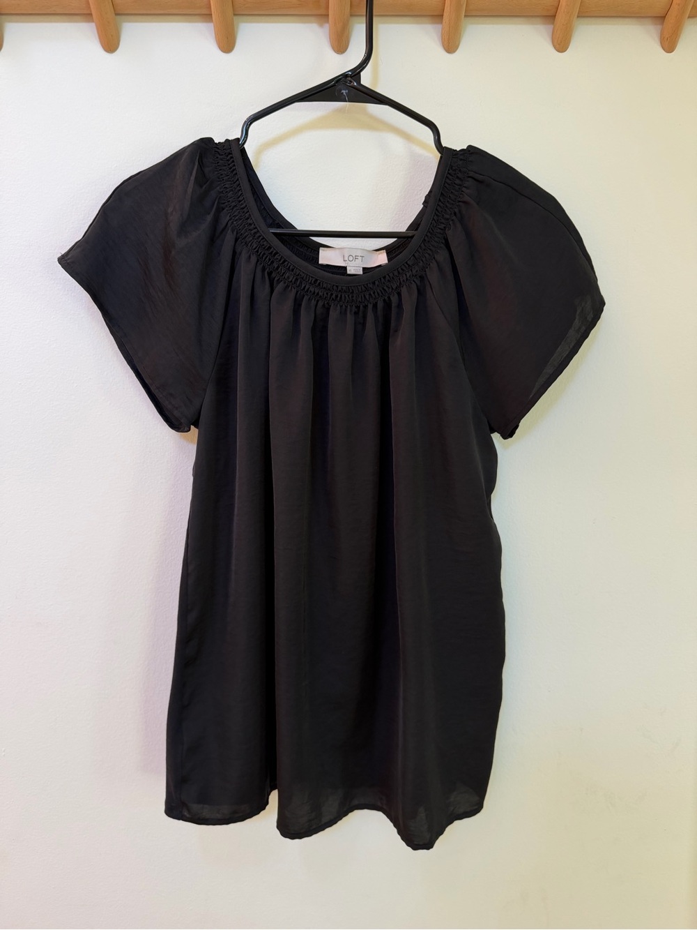 LOFT Black Short-Sleeve Peasant Top, Color Black, Size XS